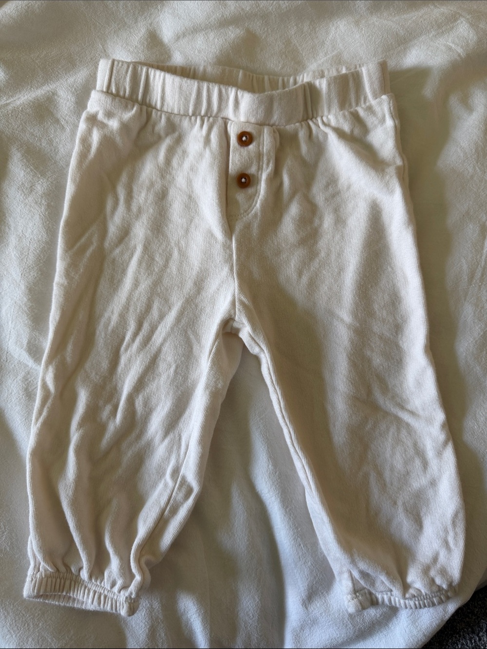 Nordtrom Cream Elastic Waist Kids Pants with Button Detail